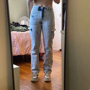 Acid washed utility style jeans